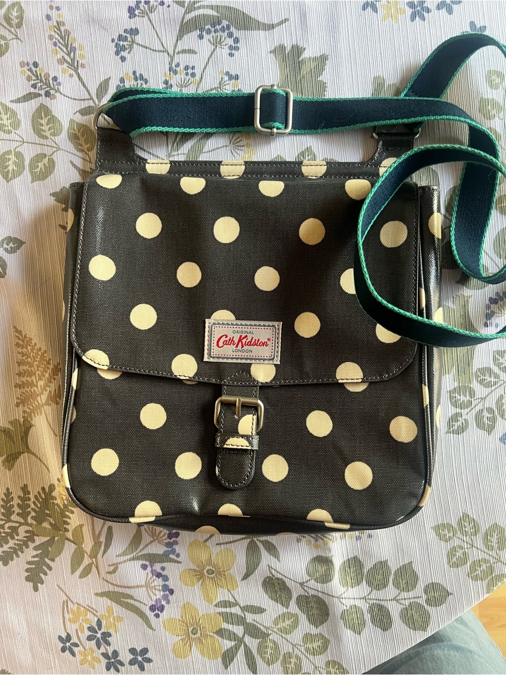 Cath Kidston Black Canvas Bag with Cream Polka Dots